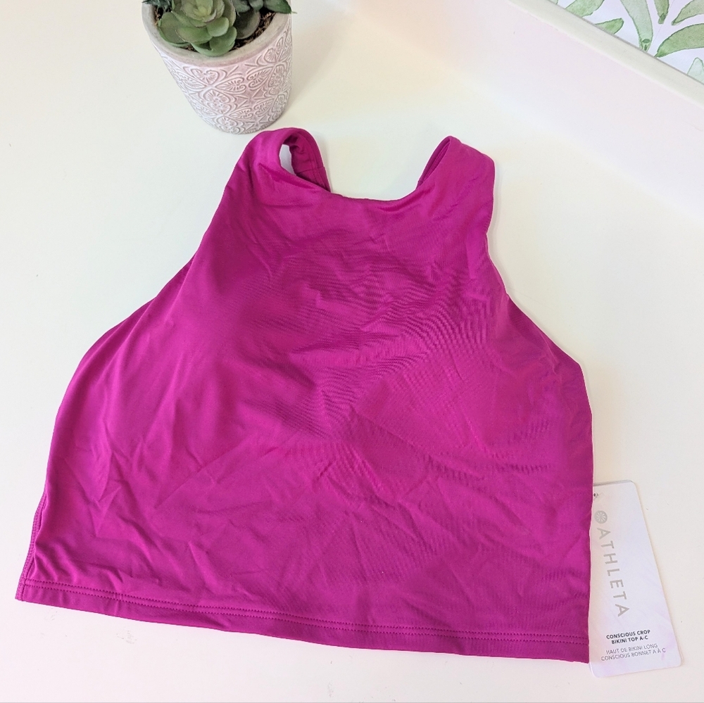 Athleta Conscious Crop Pink Raspberry M NWT Bikini Top - Picture 4 of 8